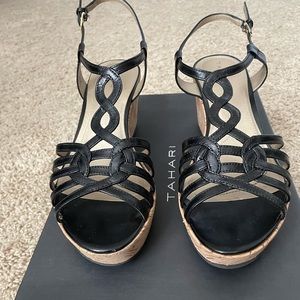 Tahari black wedge sandals